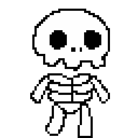 A Pixel Art Drawing Of A Skeleton With Big Eyes And A Skull On A White Background . Sticker