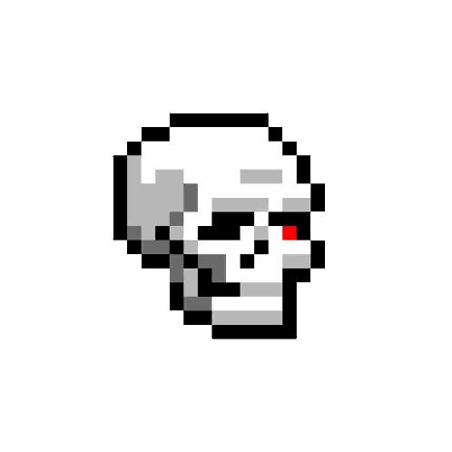 A Pixel Art Drawing Of A Skeleton With Red Eyes . Sticker