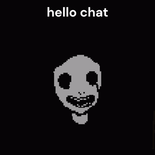 A Pixel Art Drawing Of A Skull With The Words Hello Chat Written Below It GIF