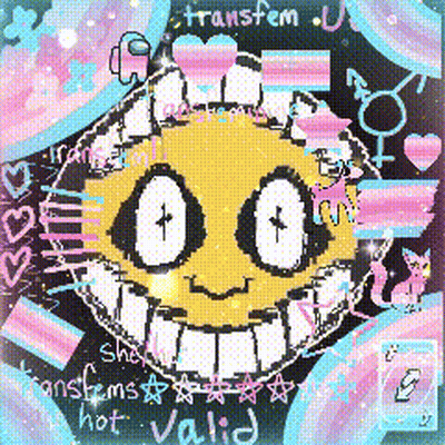A Pixel Art Drawing Of A Smiley Face With Among Us And Trans Flags In The Background GIF