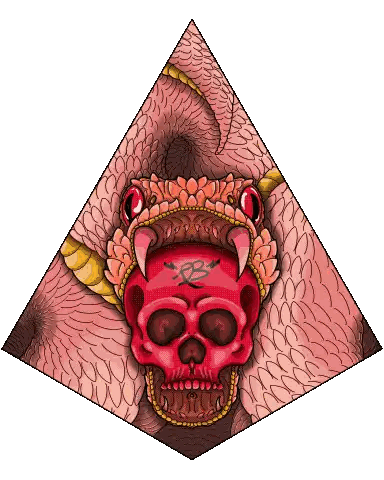 A Pixel Art Drawing Of A Snake With A Red Skull On Its Head Sticker