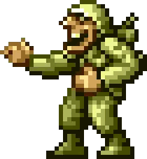 A Pixel Art Drawing Of A Soldier With A Backpack Sticker