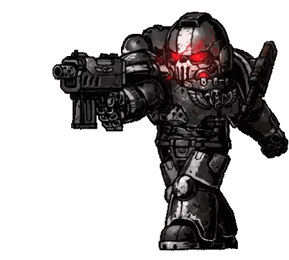 A Pixel Art Drawing Of A Soldier With Red Eyes Holding A Gun Sticker