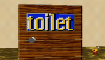 A Pixel Art Drawing Of A Toilet With A Pac Man Behind It GIF