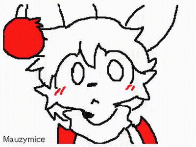 A Pixel Art Drawing Of A White Cat With A Red Ear Bud . GIF