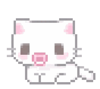 A Pixel Art Drawing Of A White Cat With Pink Ears . Sticker