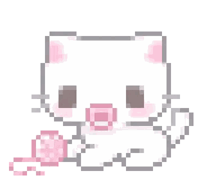 A Pixel Art Drawing Of A White Cat With Pink Eyes And A Pink Pacifier In Its Mouth . Sticker