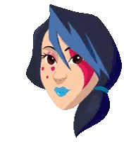 A Pixel Art Drawing Of A Woman 'S Face With Red And Blue Hair Sticker