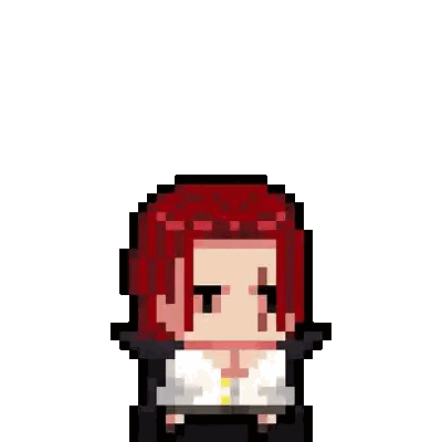 A Pixel Art Drawing Of Shanks From One Piece With Red Hair And A Tattoo On His Face . Sticker