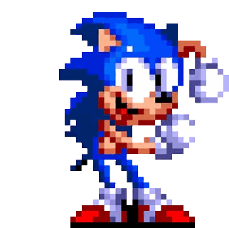 A Pixel Art Drawing Of Sonic The Hedgehog Holding A Ring Sticker