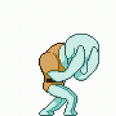 A Pixel Art Drawing Of Squidward From Spongebob Squarepants Holding Pink Roses GIF