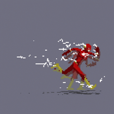 A Pixel Art Drawing Of The Flash Running With A Lightning Bolt Behind Him GIF