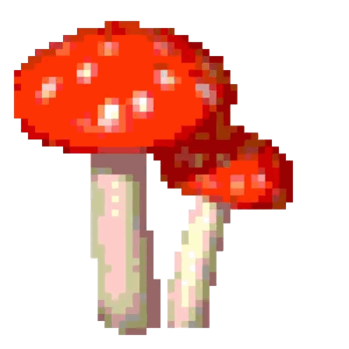 A Pixel Art Drawing Of Two Red Mushrooms With White Spots On A White Background . Sticker