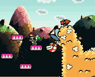 A Pixel Art Drawing Of Yoshi And Mario In A Game GIF
