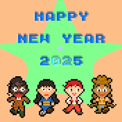 A Pixel Art Greeting Card Wishing A Happy New Year 2025 GIF