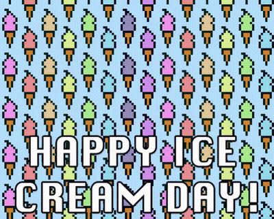 A Pixel Art Ice Cream Cone Pattern With The Words Happy Ice Cream Day GIF