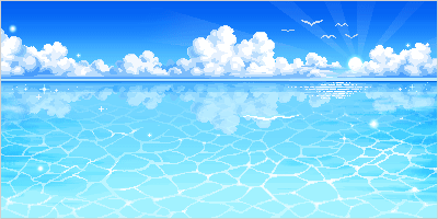 Pixel Art Blue Ocean With Clouds And Birds GIF