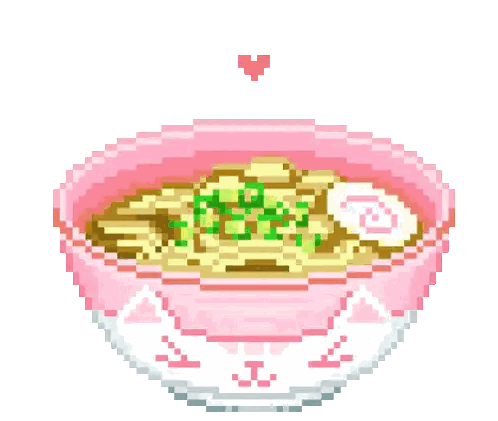 A Pixel Art Illustration Of A Bowl Of Ramen With A Heart . Sticker