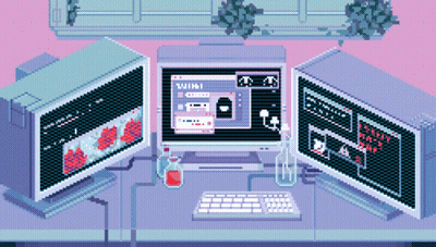 A Pixel Art Illustration Of A Computer With The Word Wiki On The Screen GIF