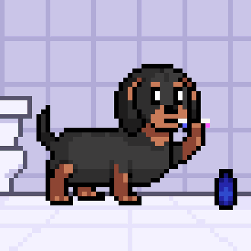 A Pixel Art Illustration Of A Dog Brushing Its Teeth GIF