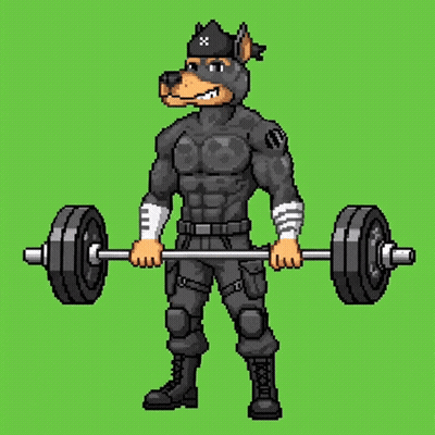 A Pixel Art Illustration Of A Dog Lifting A Barbell Over Its Head . GIF