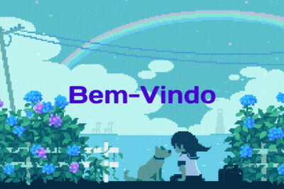 A Pixel Art Illustration Of A Girl And A Dog With The Words Bem-Vindo Above Them GIF