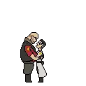 A Pixel Art Illustration Of A Man Holding Another Man In His Arms . Sticker