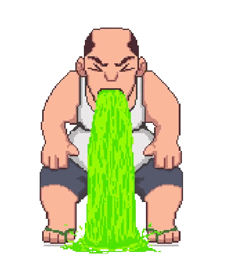 A Pixel Art Illustration Of A Man Vomiting Green Liquid From His Mouth . Sticker