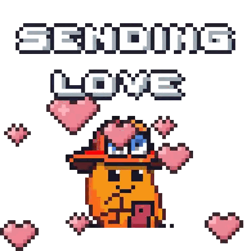 A Pixel Art Illustration Of A Monster With The Words Sending Love Sticker