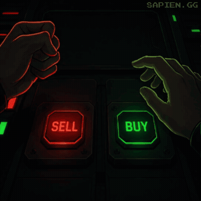 A Pixel Art Illustration Of A Person Pressing A Sell Button And A Buy Button GIF