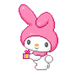 A Pixel Art Illustration Of A Pink Bunny Holding A Gift Box . Sticker