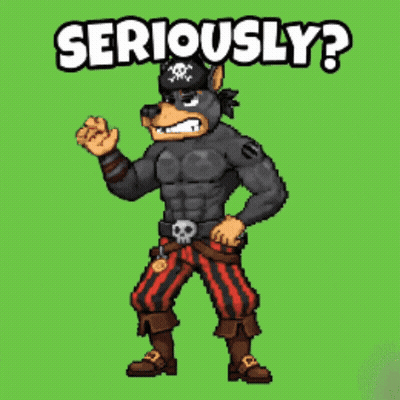 A Pixel Art Illustration Of A Pirate With The Words Seriously Written Above Him GIF