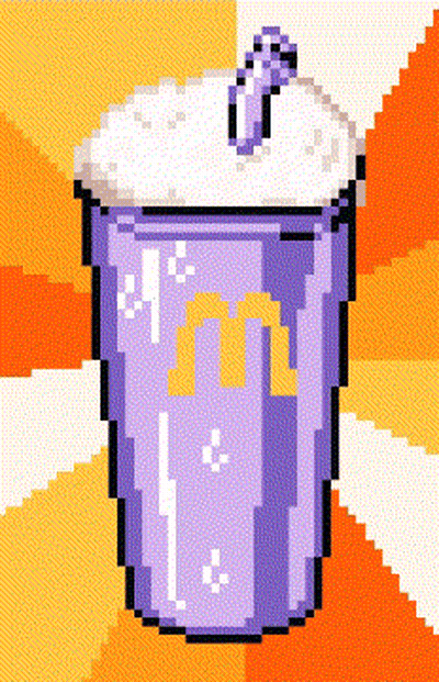A Pixel Art Illustration Of A Purple Mcdonald 'S Milkshake GIF