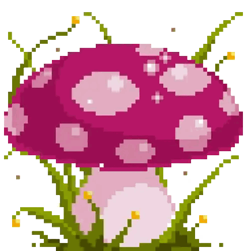 A Pixel Art Illustration Of A Purple Mushroom With Pink Spots Sticker