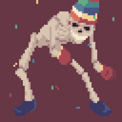 A Pixel Art Illustration Of A Skeleton Wearing A Party Hat GIF