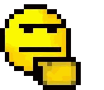 A Pixel Art Illustration Of A Smiley Face With A Gun Pointing To The Left . Sticker