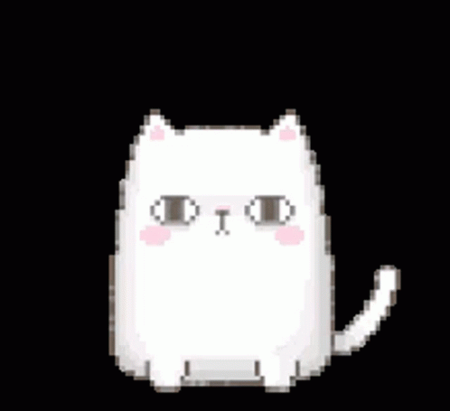 A Pixel Art Illustration Of A White Cat With A Surprised Expression On Its Face . GIF
