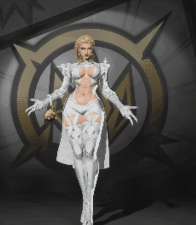A Pixel Art Illustration Of A Woman In A White Dress GIF