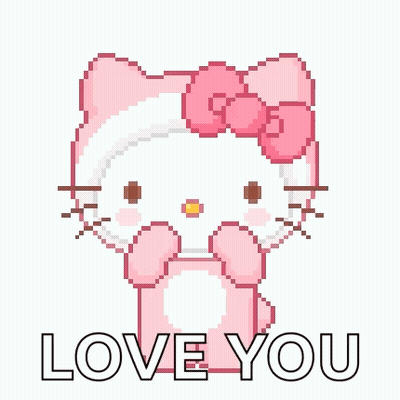 A Pixel Art Illustration Of Hello Kitty Saying I Love You GIF