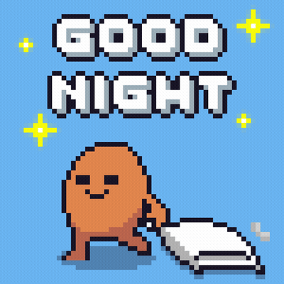 A Pixel Art Illustration That Says Good Night With A Ghost Holding A Towel GIF