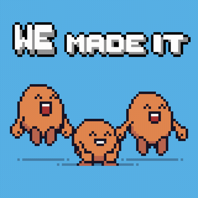 A Pixel Art Illustration With The Words We Made It On It GIF