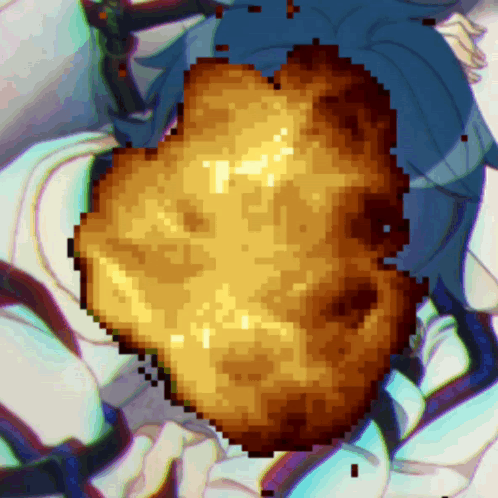 A Pixel Art Image Of A Person Holding A Piece Of Bread GIF