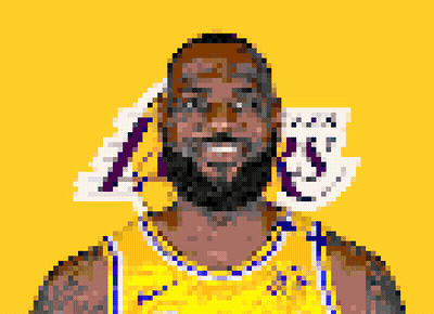 A Pixel Art Of A Basketball Player With A Lakers Jersey GIF