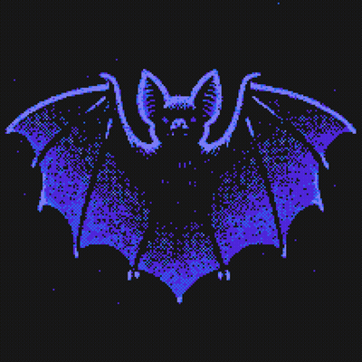 A Pixel Art Of A Bat With Blue Wings And A Black Background GIF
