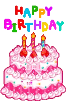 A Pixel Art Of A Birthday Cake With Candles And The Words Happy Birthday Sticker