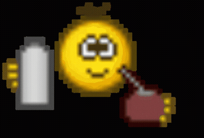 A Pixel Art Of A Bottle And A Coin With A Ff On It GIF