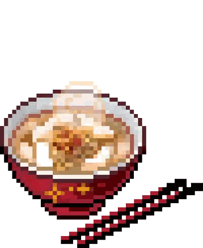 A Pixel Art Of A Bowl Of Soup With Chopsticks Sticker