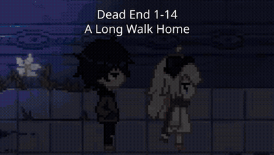 A Pixel Art Of A Boy And A Girl Standing Next To Each Other With The Words Dead End 1-4 A Long Walk Home Below Them GIF