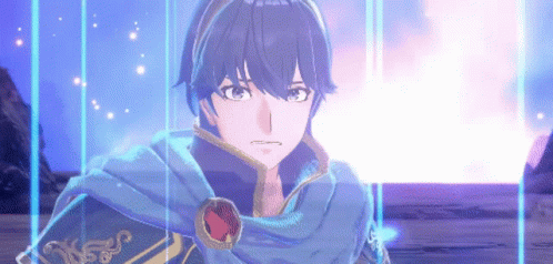 A Pixel Art Of A Boy With Blue Hair And A Cape GIF