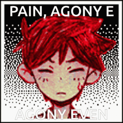 A Pixel Art Of A Boy With Red Hair And The Words Pain Agony E Agony Even On The Bottom GIF